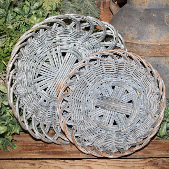 NEW Large Shabby Blue Gray Washed French Farmhouse Wicker Nesting Dish Baskets - Picture 1 of 12